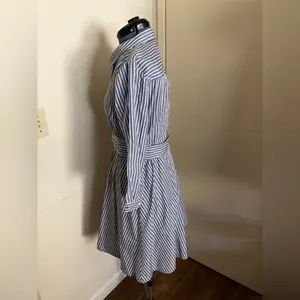 Tommy Hilfiger Women Blue Shirt Dress Pin Stripe 3/4 Sleeve Button Collar thumbnail 2