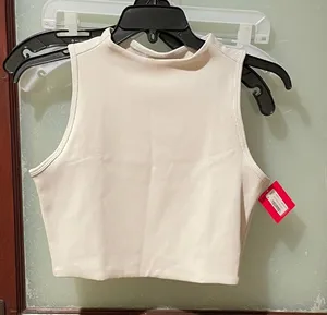 Spanx contour rib mock neck crop top in light cloudy gray thumbnail 1