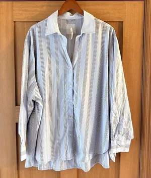 NWT Aerie Oversized Button Down Shirt Cotton Blue Striped Women’s Large thumbnail 1