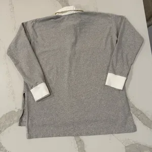 Aerie Cotton Prep Rugby Oversized Polo Long Sleeve Shirt Women’s XS Gray/White thumbnail 7