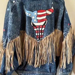 🤠Fringe Denim Western Jacket💃🏼 ~Large Blue thumbnail 13