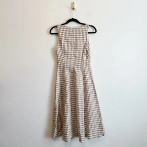 Reformation | Sebastien 100% Linen Gingham Button Front Midi Dress in Natural thumbnail 7