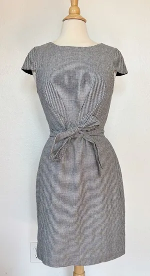 J. Crew Linen Blend Short Cap Sleeve Houndstooth Tie-Waist Dress thumbnail 1