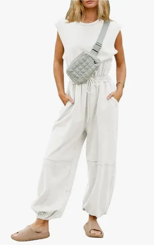 White Drawstring Jumpsuit thumbnail 1