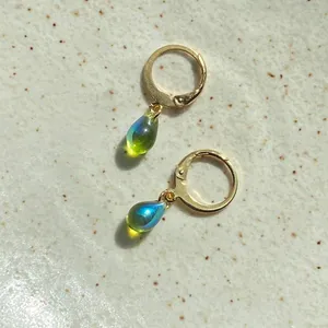 Handmade amber mini teardrop Czech glass simple minimalist earrings💛 thumbnail 8