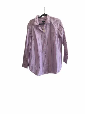 NWT Talbots Boyfriend Shirt Weekend Stripe Size L Lilac 100% cotton thumbnail 2