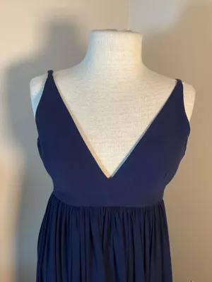 Dress The Population Bridal Navy Blue Sleeveless V-Neck Chiffon A-Line Gown thumbnail 5