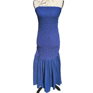 Anthropologie NWT Celadine Strapless‎ Popcorn Midi Dress Smocked Blue Size Small thumbnail 3