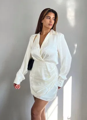Zara Satin Effect Mini Party Coctail Date Shower Wedding Night Out Long Sleeve dress thumbnail 3