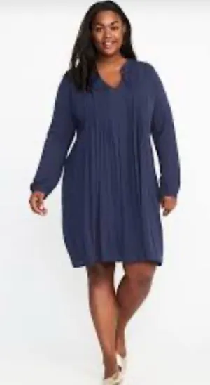 Old Navy long sleeve navy pintuck pleated swing dress size small thumbnail 1