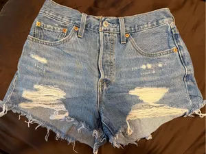 Levi's blue denim shorts with frayed hem thumbnail 1