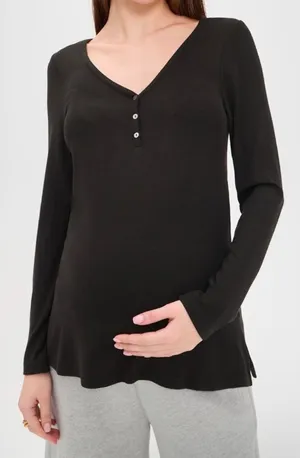 Hatch 1 Small Maternity The Softest Rib Nursing Henley black Lounge Comfy thumbnail 1