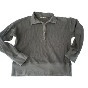 Faherty Womens Apres Organic Cotton Waffle Knit Henley Top Dark Gray Size Large thumbnail 2