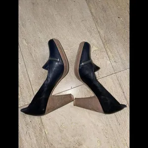 LONDON UNDERGROUND Black Leather Chunky Steampunk Zipper‎ Pumps Shoes Size 8 thumbnail 6