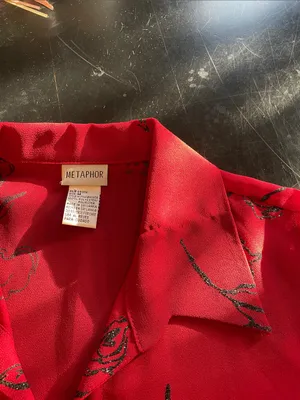 Metaphor Red with black Floral  pattern Button-Front Women’s Top thumbnail 7