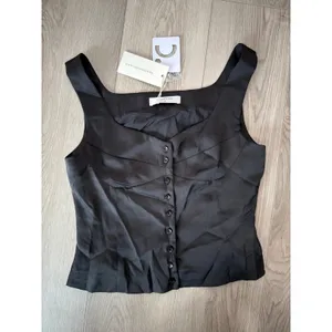 Commense Y2K Satin Casual Minimalist Button Front Strappy Top Black NWT M thumbnail 2