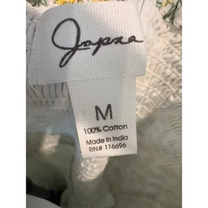 Japna Floral Cotton‎ Midi Dress Yellow White Puff Sleeve Tiered Lace Trim Size M thumbnail 4