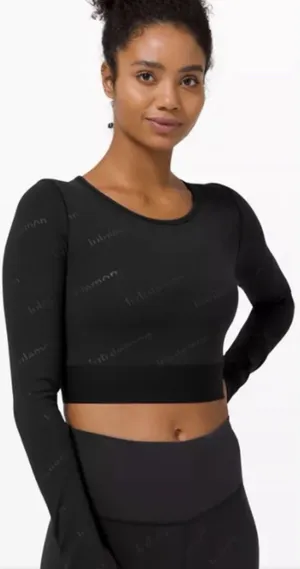 Lululemon Wunder Train Cropped Long‎ Sleeve Shirt Logo Special Edition Size 4 thumbnail 1