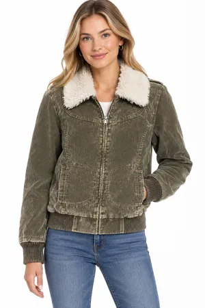 BNCI Olive Green Sherpa Collar Women's Corduroy Jacket Size Medium thumbnail 1