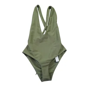 Juillet Georgia One Piece Swimsuit Sage Rib Olive Green Plunge V-Neck Size L NWT thumbnail 2