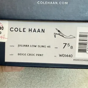 Cole Haan Julianna Low Sling Beige Crock Print‎ Career Slingback Heels size 7.5 thumbnail 12