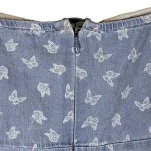 Aeropostale Butterfly Print Denim Mini Dress Blue Y2K Cutout Tie Front Size L thumbnail 7