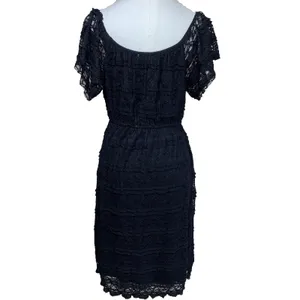 Umgee Lace Tiered Dress Womens Size M Black V-Neck Short Sleeve‎ A7938 thumbnail 4