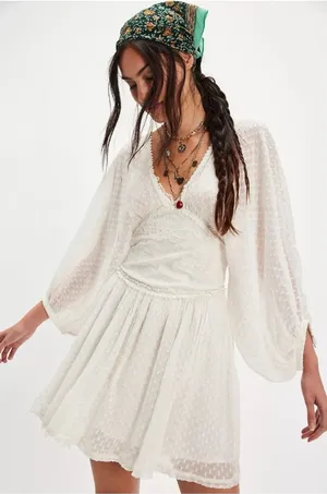 Free People Bohemian Ethereal Cottage Sweet Dreams Mini Dress in Tofu Small thumbnail 1