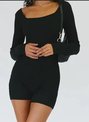 Princess Polly Black Ribbed Long Sleeve Jaden Romper Size Small/Medium thumbnail 1