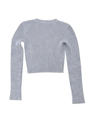 Brandy Melville Gray Heathered Ribbed Knit Cropped Sweater Wool Cashmere thumbnail 3