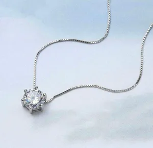 925 Stamped Solitaire Box Chain Necklace thumbnail 1