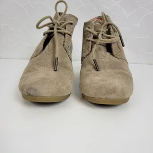 Toms Women's Shoes Size 8 Brown Suede Lace-Up Almond Toe Buck Wedges Heels thumbnail 6