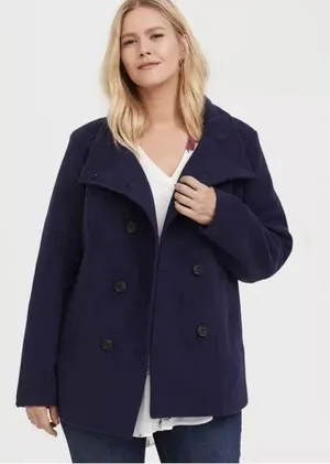 Torrid Navy Blue‎ Double Breasted Pea Coat Pockets Size 1X thumbnail 1