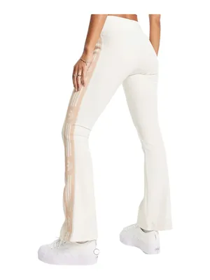 new adidas Originals ミ Ski Chic Flared Rib Retro 3 Stripe Leggings ミ Oatmeal ミ M thumbnail 3