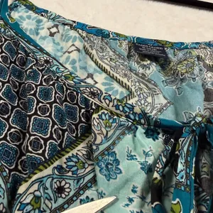 Faded Glory XL Blue Patchwork Floral Spaghetti‎ Strap Smocked Waist Maxi Dress thumbnail 6