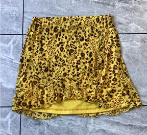 Lulus Yellow Leopard Print Mesh Ruffle Mini Skirt Small Animal Print Faux Wrap thumbnail 1
