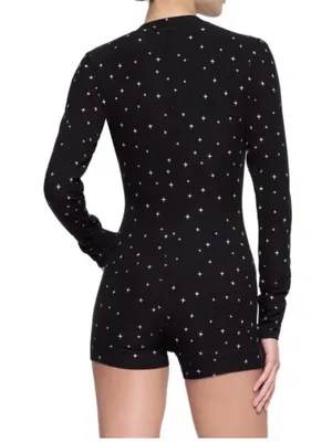 SKIMS Loungewear Button Up Henley Onesie in Onyx Sparkle Long Sleeve Ribbed S thumbnail 2