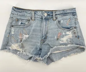American Eagle Feather Embroidered Shorts‎ Womens 6 Hi Rise Distressed Denim thumbnail 1