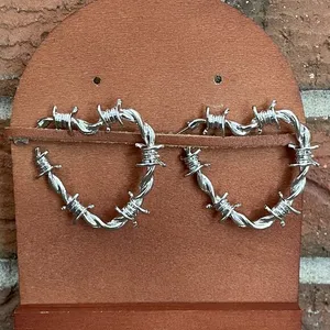 Barbed Wire Heart Hoop Earrings Silver thumbnail 1