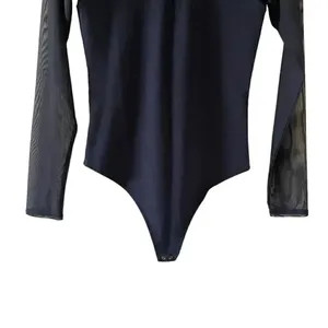 Abercrombie & Fitch Black Soft Long Sleeves Mesh Square Neck Bodysuit SZ S #1112 thumbnail 4