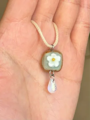 Handmade ceramic cute flower boho retro fairy necklace🌵🌺🌞💚 thumbnail 4