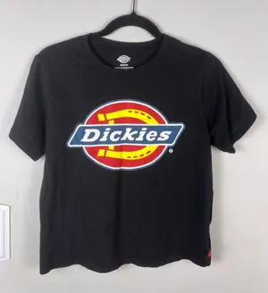 Dickies Classic Logo Graphic T-Shirt Black Medium Cropped Workwear Streetwear thumbnail 1