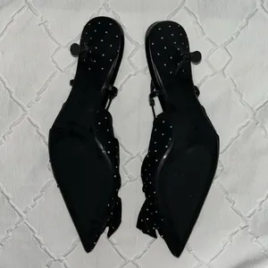 Zara Black & White Polka Dot Kitten Heel Sling back Shoes(Size 39) thumbnail 3