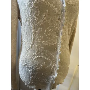 VTG B.Moss Stretch Cardigan Blouse Cream Textured Paisley Fairycore Size Large thumbnail 2