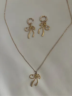 En route miffy Gold Bow Necklace and Earring Set - Women Jewelry thumbnail 2