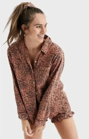 Aerie Leopard Print Button Up Shirt thumbnail 1