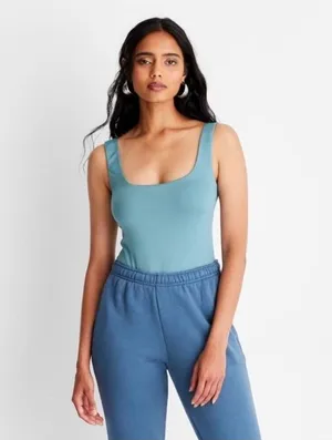 A New Day Women Teal‎ Square Neck Bodysuit Sleeveless Snap Closure 2X NEW thumbnail 1