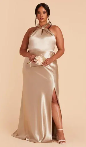 Birdy Grey Bridesmaid Dress Monica Neutral Champagne Satin Small thumbnail 2