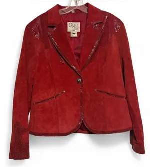 Cripple Creek Women's Red Real Suede Blazer with Embossed Trim thumbnail 1