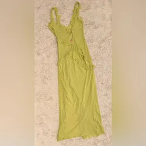 NWOT House of CB Pixie Lime Green Ruffle Maxi Dress sz S thumbnail 6